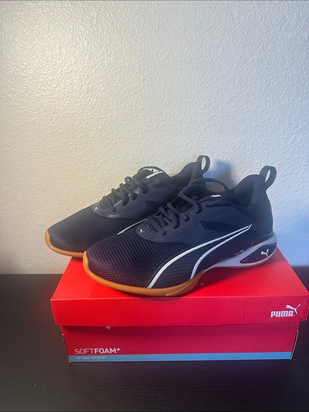 Puma Men’s Navy Sneakers with White Piping and Gum Outsole